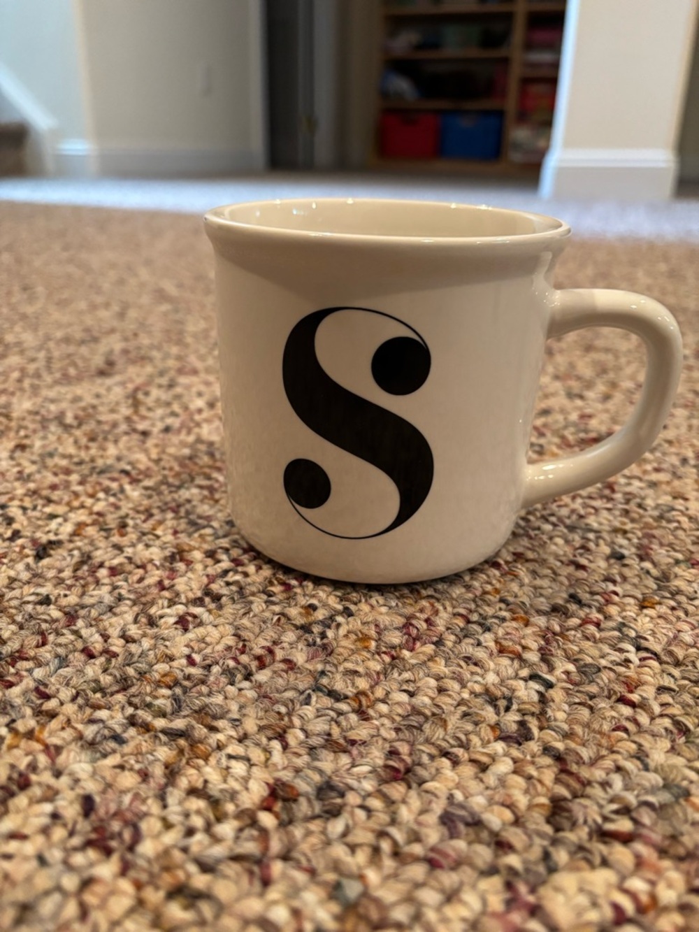 Pottery Barn White Ceramic Mug with Black 'S' Monogram
